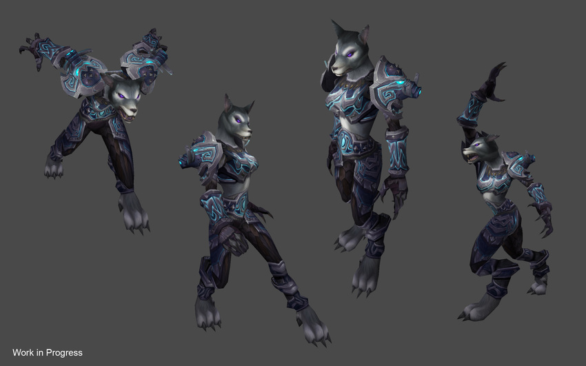 3d armor canine claws female glowing hi_res plate preview purple_eyes solo warcraft werewolf wolf worgen work_in_progress world_of_warcraft