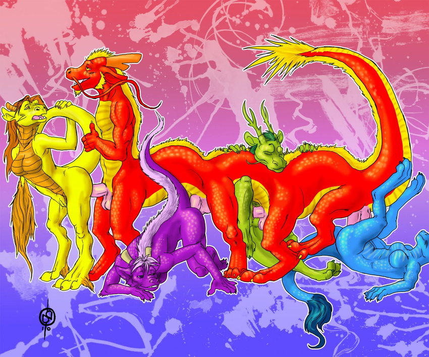 chinese_dragon dragon dragontaur multi_cock orgy pussy red scalie sex tail taur