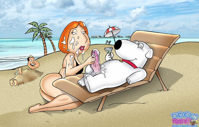 beach_umbrella bestiality bikini brian_griffin canine clothed clothing collar cum cum_on_face cumshot dog ear_piercing earring erection facial family_guy female feral glenn_quagmire human interspecies lipstick lois_griffin looking_at_viewer male mammal martini martini_glass olive open_mouth orgasm palm_tree palm_trees penis piercing sand seaside skimpy straight swimsuit tight_clothing umbrella water