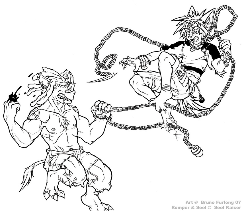black_and_white fighting jumping monochrome narcoticdream romper seel_dingo topless