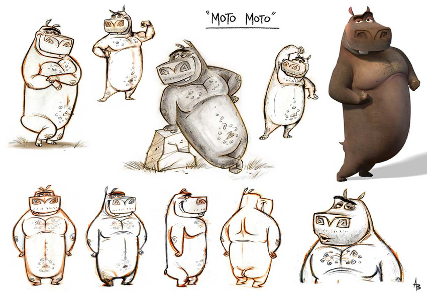 brown_eyes butt hippo madagascar male model_sheet moto_moto multiple_angles multiple_poses plain_background solo tail unknown_artist white_background