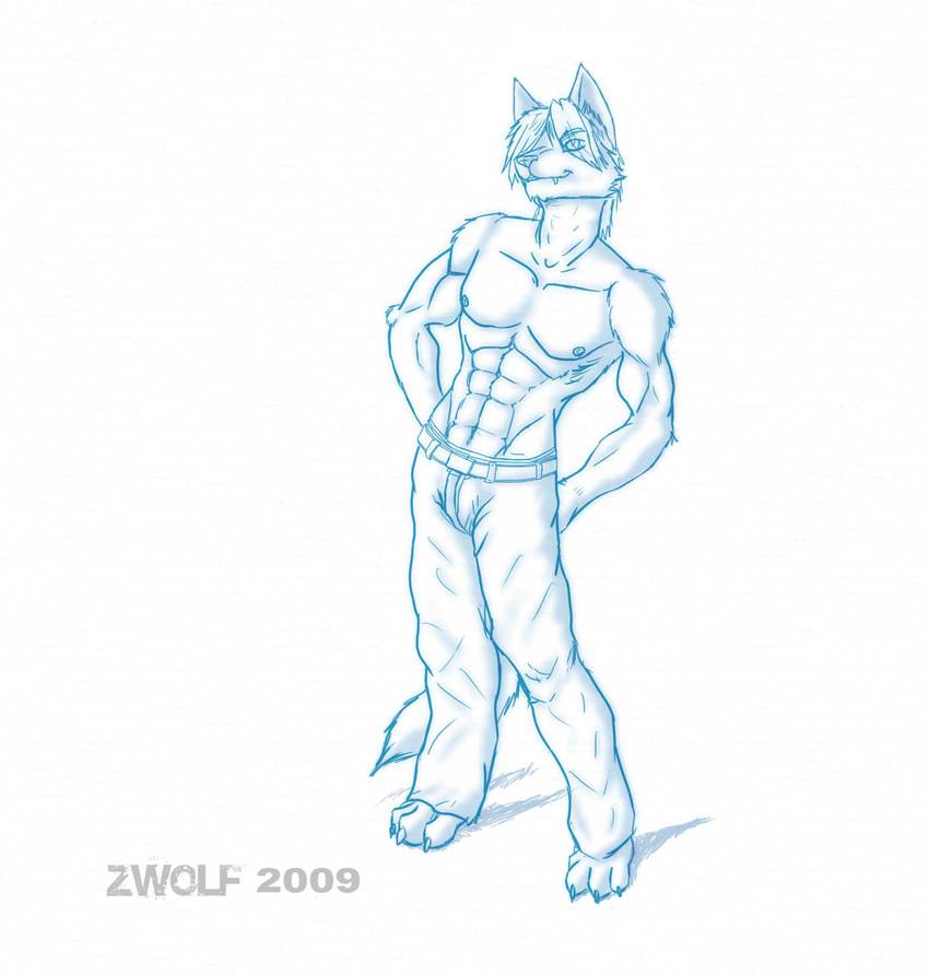 2009 canine claws hair male muscles nipples short_hair solo standing topless wolf zwolf zwolf_(character)