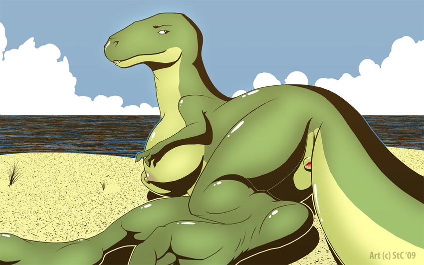 beach breasts dinosaur female nude pussy scalie seaside solo spotty_the_cheetah
