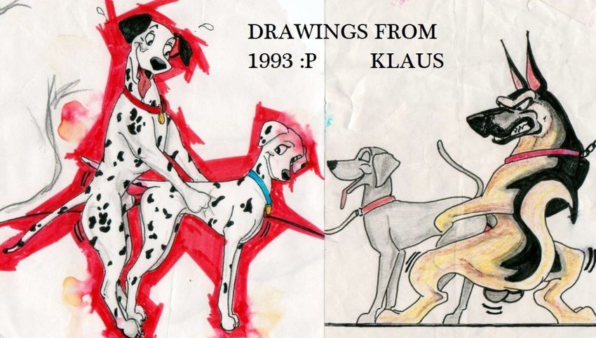 101_dalmatians 1993 :p balls canine caption collar dalmatian dog erection eyes_closed female feral german_shepherd klaus_doberman leash male penetration penis perdita pongo scan sex straight sweat tail vaginal vaginal_penetration vintage