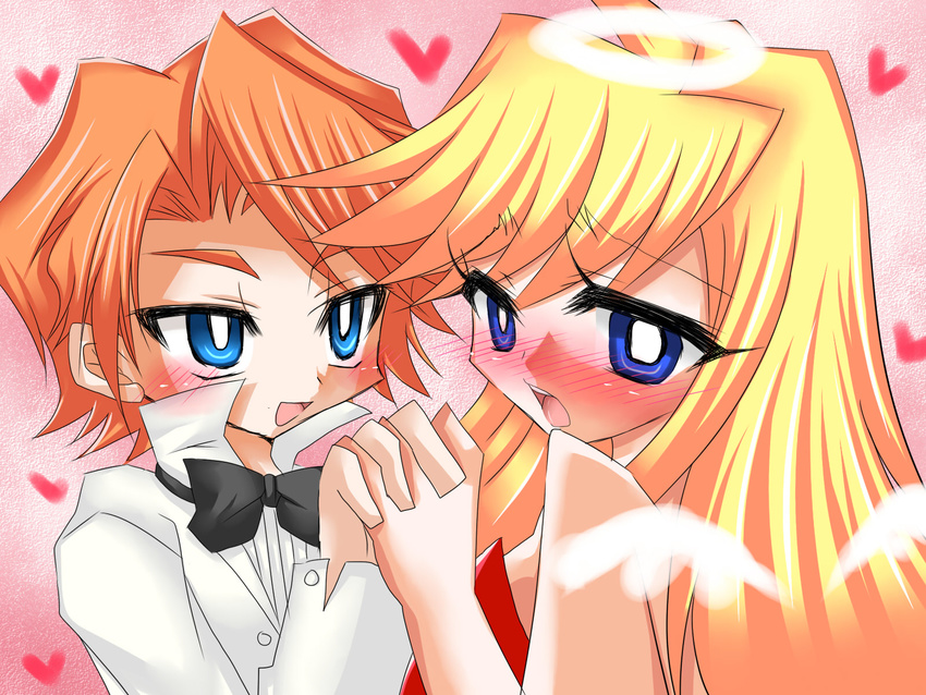 angel blush brief_(character) brief_(psg) couple halo hand_holding highres panty_&amp;_stocking_with_garterbelt panty_(character) panty_(psg) smile wings