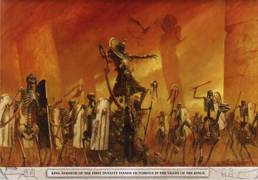 armor army banner claws egyptian flag gold hammer hi_res khopesh lich not_furry polearm priest shield skeleton spear staff standard sword tomb_kings_of_khemri undead war warhammer warhammer_fantasy weapon wizard