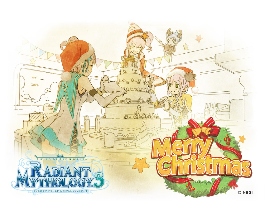 blue_sailor_collar bread cake christmas food gift hat kanonno_earhart kanonno_grassvalley multiple_girls multiple_persona official_art pasca_kanonno sailor_collar santa_hat sepia smile star tales_of_(series) tales_of_the_world_radiant_mythology tales_of_the_world_radiant_mythology_3 wallpaper
