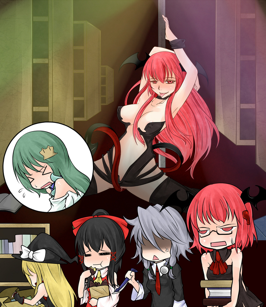 &gt;_&lt; :&lt; :p :t =_= adapted_costume alternate_costume alternate_hair_length alternate_hairstyle anger_vein annoyed aoshima bare_shoulders bespectacled black_hair blonde_hair book braid breasts closed_eyes commentary_request covered_nipples demon_tail fingerless_gloves food glasses gloves green_hair hakurei_reimu hat highres izayoi_sakuya kirisame_marisa knife koakuma kochiya_sanae large_breasts long_hair masturbation multiple_girls naughty_face necktie pole pole_dancing potato pussy_juice pyonta red_eyes red_hair shaded_face short_hair silver_hair sleeveless small_breasts stripper stripper_pole sweatdrop sweet_potato tail tail_masturbation thighhighs tongue tongue_out touhou twin_braids witch_hat wrist_cuffs |_|