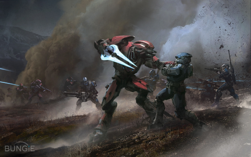 alien armor bungie choking elite halo halo_(series) heavy_machinegun machine_gun plasma ranged_weapon reach rocket_launcher sangheili shrapnel smoke sniper_rifle spartan video_games wallpaper watermark weapon widescreen