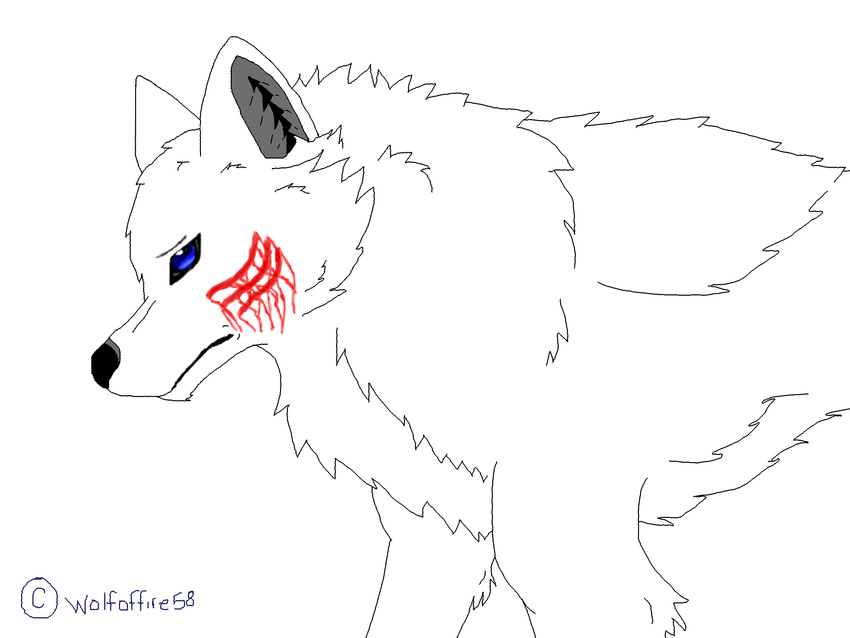 2010 black_and_white blood blue_eyes canine darkwolfoffire58 feral hi_res male monochrome ms_paint scar solo wolf wounded