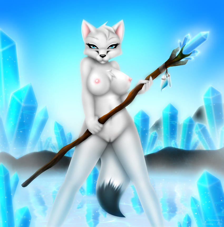 arctic blue blue_eyes breasts canine crystal female fox hi_res mammal nipples solo vixen whitmaverick