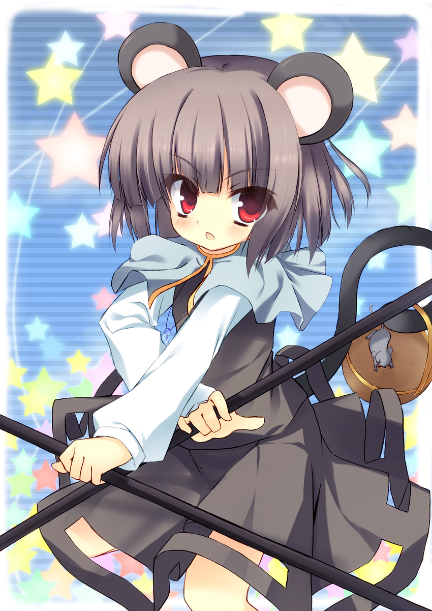 absurdres animal_ears bad_id bad_pixiv_id grey_hair highres mouse mouse_ears nazrin red_eyes short_hair solo tail touhou unjou_takehiro