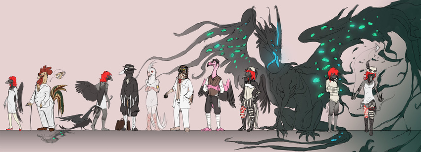 beak bird black_bird boots claws coot crow delta_kite doodle dress eyewear feather female flamingo glasses hair hat kite legwear male miss_cornicks nathradas owl raven red_hair rooster shoes spots stockings straitjacket stygian suit tail vest wings