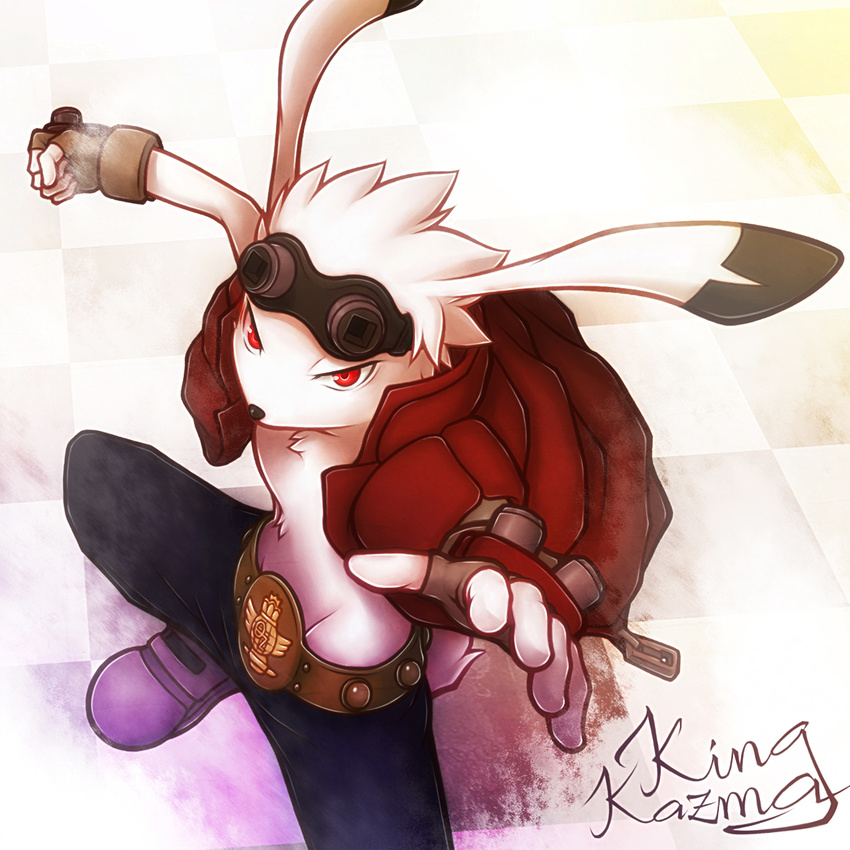 clothing king_kazuma lagomorph male mammal pants plain_background rabbit red_eyes solo summer_wars tsu_ji white_background