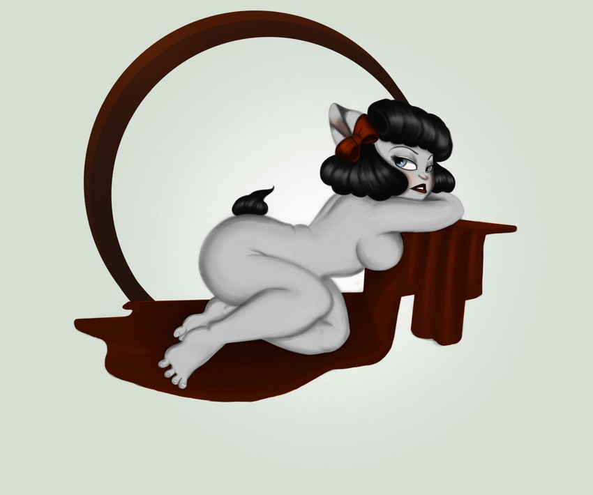 after_the_fox bow breasts chubby female nude pinup psychobilly sheep side_boob