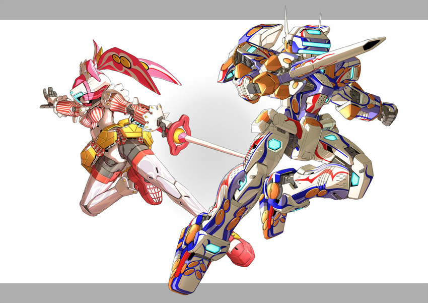 animal_ears bad_id bad_pixiv_id bunny_ears fei-yen highres mecha musen-shiki_sanhankikan no_humans running sword temjin virtual_on weapon