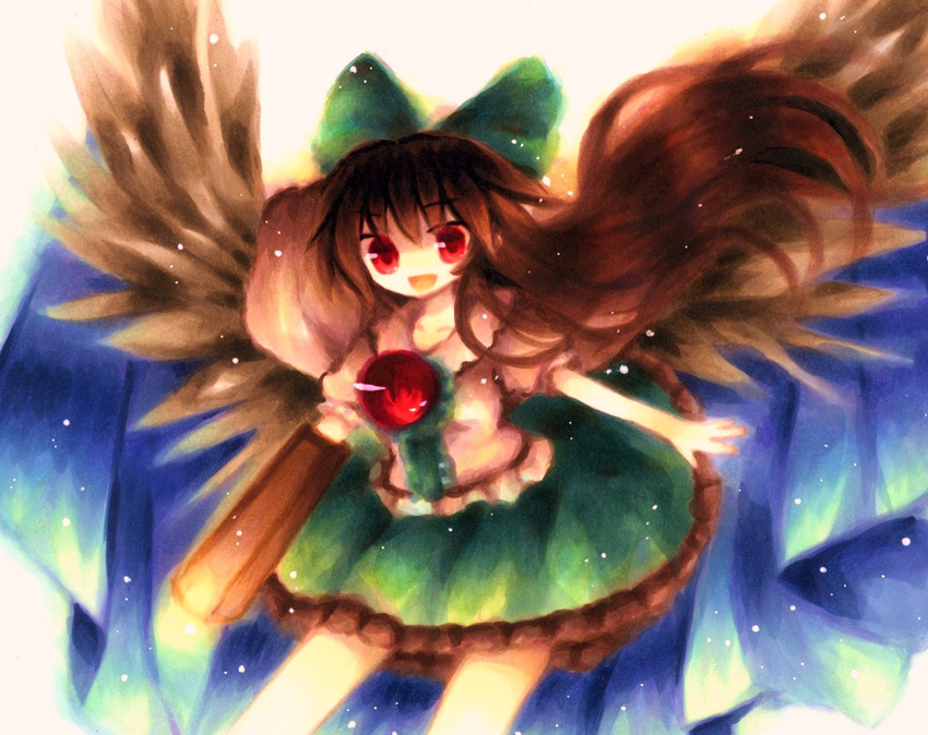 arm_cannon brown_hair red_eyes reiuji_utsuho solo third_eye touhou weapon wings wiriam07