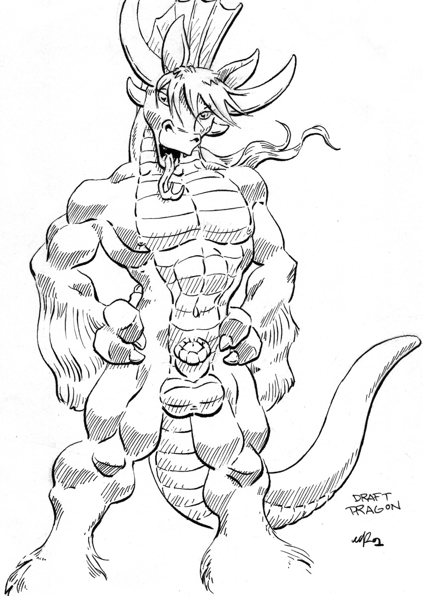 anthro dragon greyscale hi_res male monochrome penis penis_tip scalie sheath solo unknown_artist