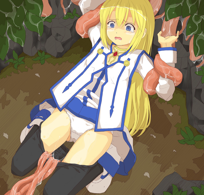 blonde_hair blue_eyes colette_brunel collet_brunel fear highres panties scared skirt skirt_lift tales_of_(series) tales_of_symphonia tears tentacle underwear undressing white_panties you_gonna_get_raped