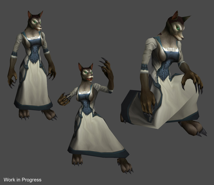 3d bow canine claws female feral green_eyes hi_res preview solo warcraft werewolf wolf worgen work_in_progress world_of_warcraft