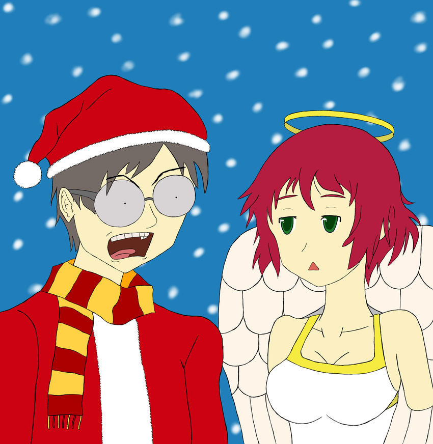 1girl amputee angel_costume bad_anatomy christmas coldacid glasses highres katawa_shoujo santa_costume setou_kenji tezuka_rin