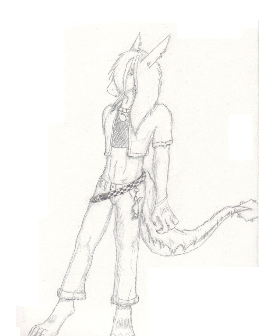 fishnet_shirt furdragon hair jeans kingthedragon long_hair male open_jacket piercing solo tail_hair