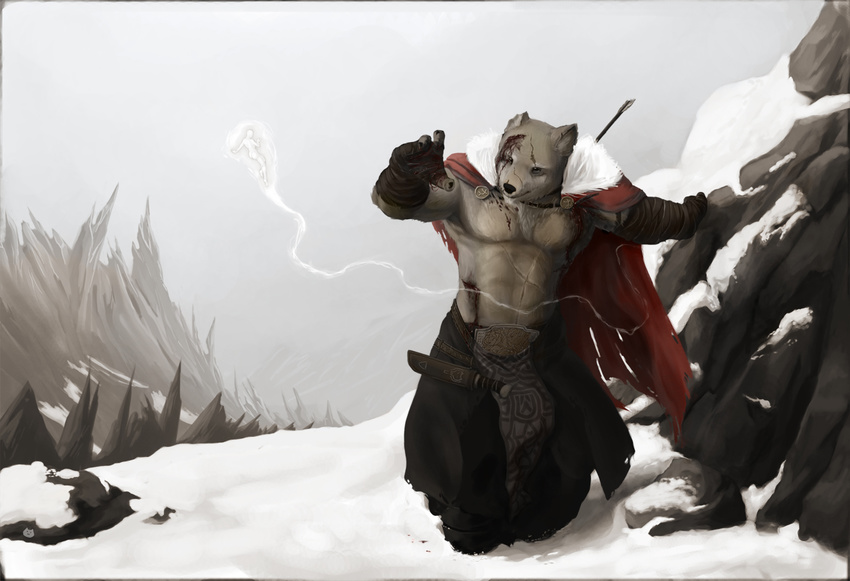 blood canine celtic elemental fairy mammal mountain snow topless warrior wolf zekit