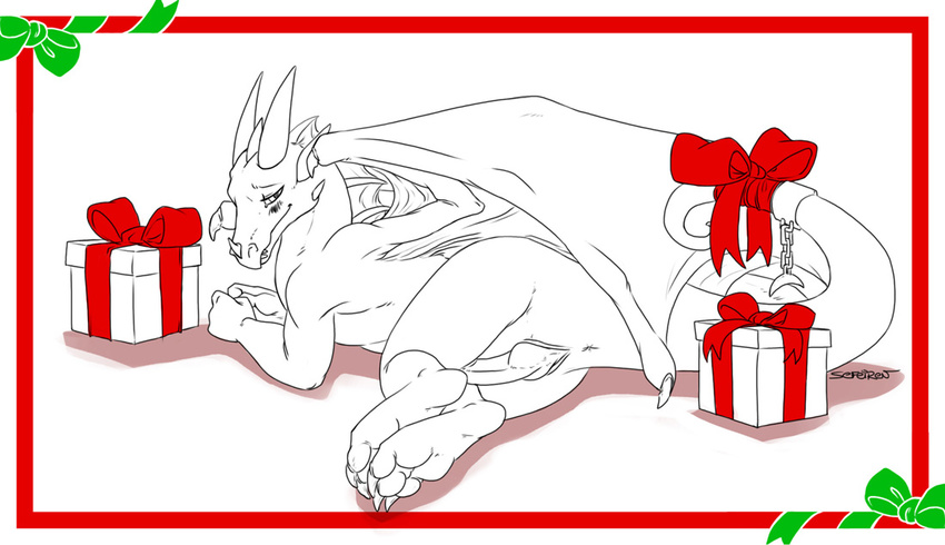 border bow box boxes chain christmas claws cute display displaying dragon gift gifts hindpaw holiday holidays horn horns lush lying male paws penis plain_background presenting ribbons scalie sefeiren shadow solo tail white_background wings xmas