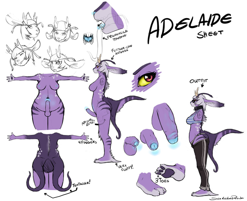 adelaide antlers breasts butt chubby clothing dickgirl hair horns intersex long_tongue model_sheet nipples nude penis plantigrade purple skimpy solo spots stripes sukebepanda tail tongue uncut white white_background white_hair wide_hips