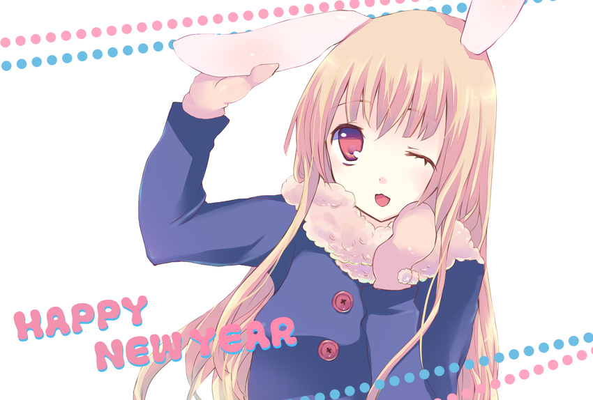 animal_ears bunny_ears gucchiann highres new_year one_eye_closed original solo