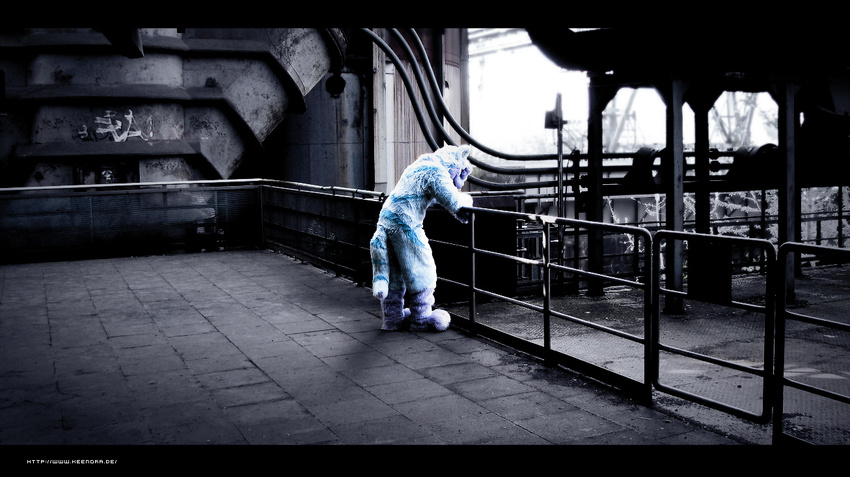 blue canine city fur fursuit graffiti grafitti keenora male mammal outside real sad solo stripes unknown_artist wolf