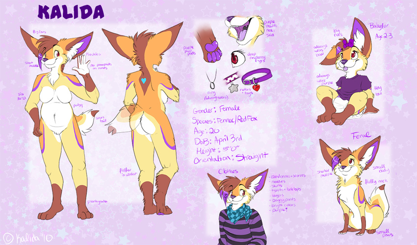 &hearts; :p bow breasts brown_hair butt canine collar cub diaper female feral fox hair infantilism kalida kalida_(character) mammal maw model_sheet open_mouth paws red_eyes scarf short_hair star stripes tongue tongue_out young