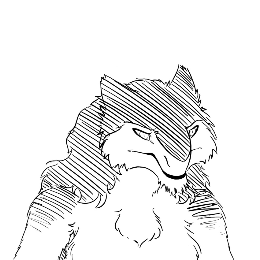 black_and_white looking_at_viewer monochrome sergal sketch solo