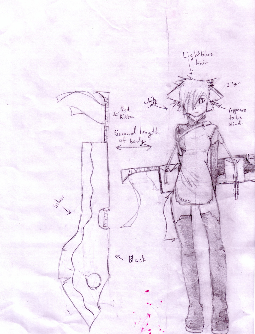 absurd_res blind blush boots breasts catgirl chain cute dress female hair hi_res midriff short_hair sketch small_breasts sword weapon xtoxicenvyx