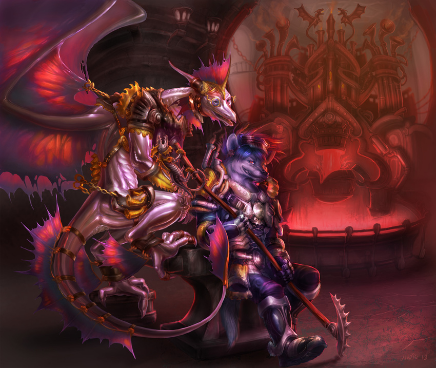 background couple dragon foundry hi_res hyena industrial male mariecannabis organ polearm scalie steampunk