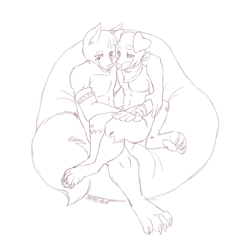 bandanna bean_bag canine couple cute ears gay hindpaw male nude sefeiren sitting sketch smile