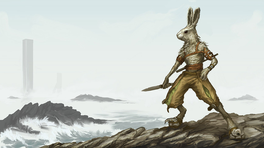 aubrey_serr dagger lagomorph male overgrowth rabbit sea seaside shore solo warrior weapon