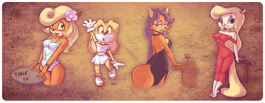 bandicoot canine carmelita_fox coco_bandicoot crash_bandicoot crash_bandicoot_(series) cream_the_rabbit dress female fox lagomorph minerva mink nitro rabbit sly_cooper_(series) sonic_(series) swimsuit tail