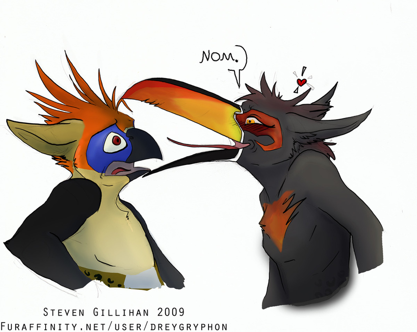 &hearts; avian dreygryphon gryphon implied_vore kissing male nom toucan
