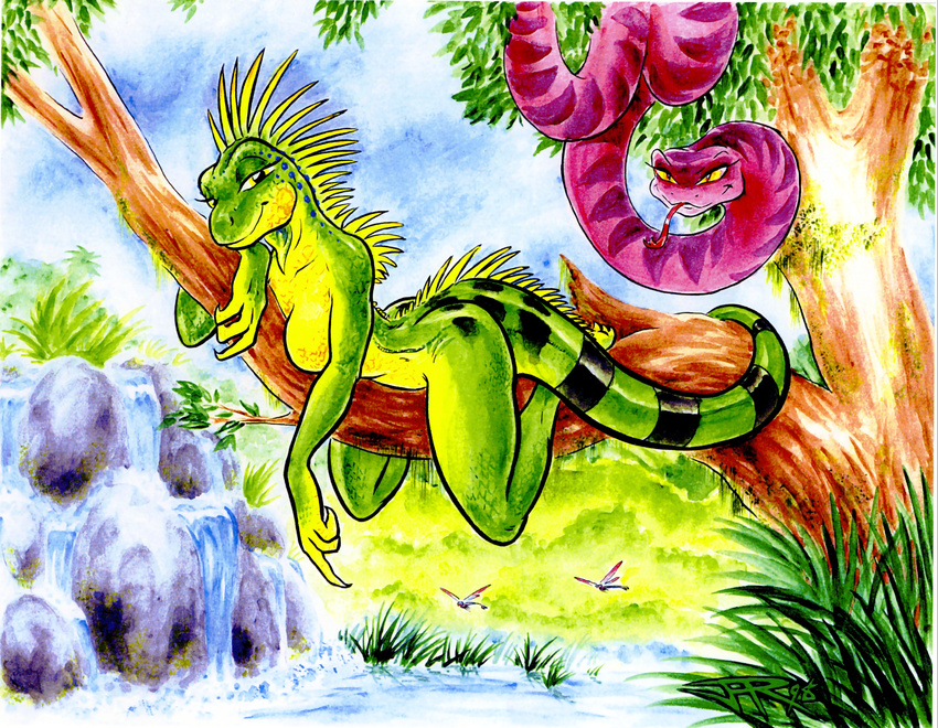 branch female green hi_res iguana joe_rosales jungle lizard nude pink scalie snake solo tree