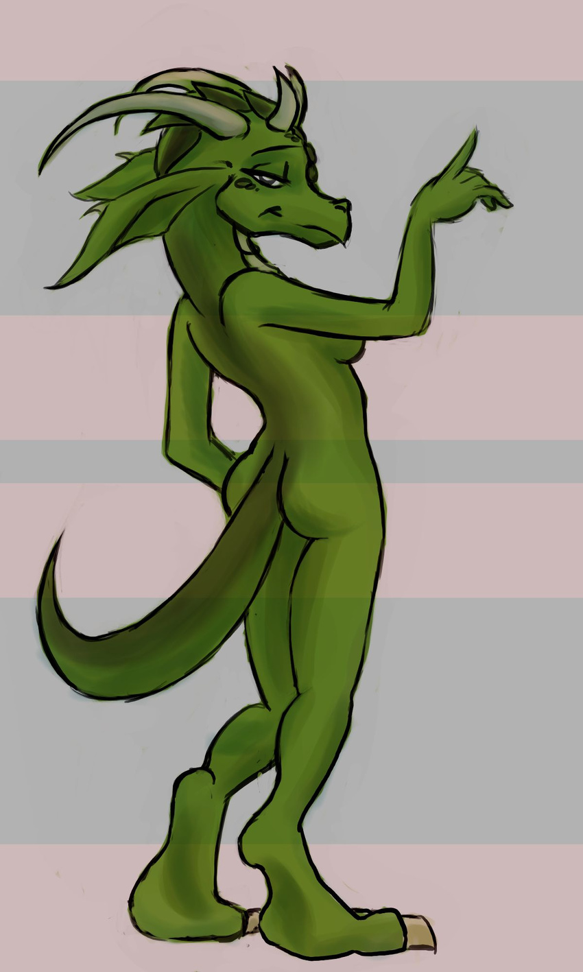 breasts dragon female horns reptile scalie side_boob simple_background solo unknown_artist