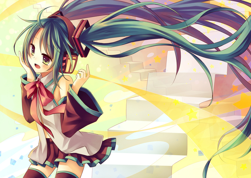 blush hatsune_miku twintails vocaloid zettai_ryouiki