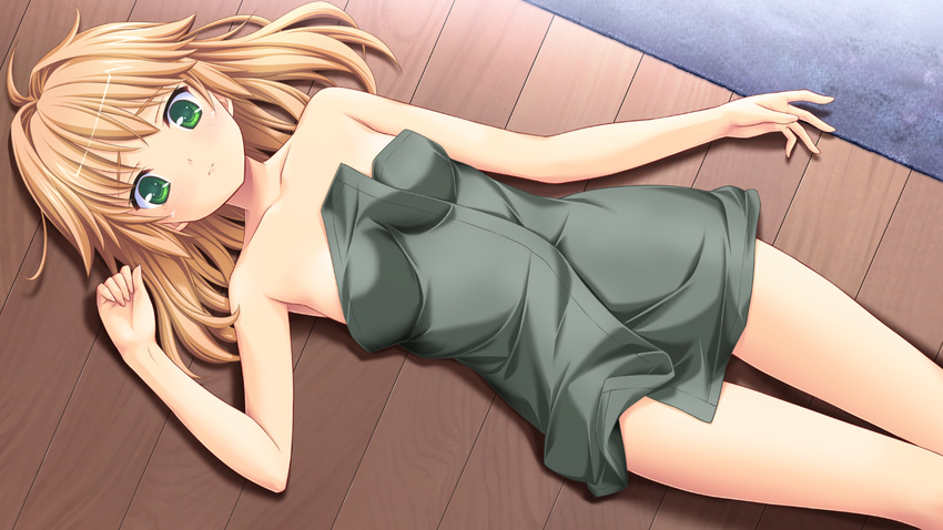 blonde_hair blush game_cg green_eyes hatsukoi_sacrament purple_software tagme towel