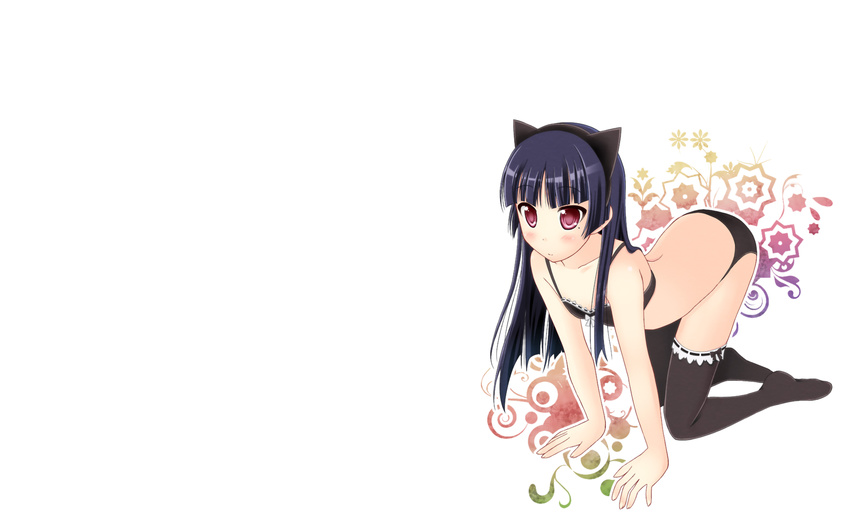 animal_ears blue_hair bra gokou_ruri headband long_hair ore_no_imouto_ga_konna_ni_kawaii_wake_ga_nai panties red_eyes sk_(buta) thighhighs underwear white