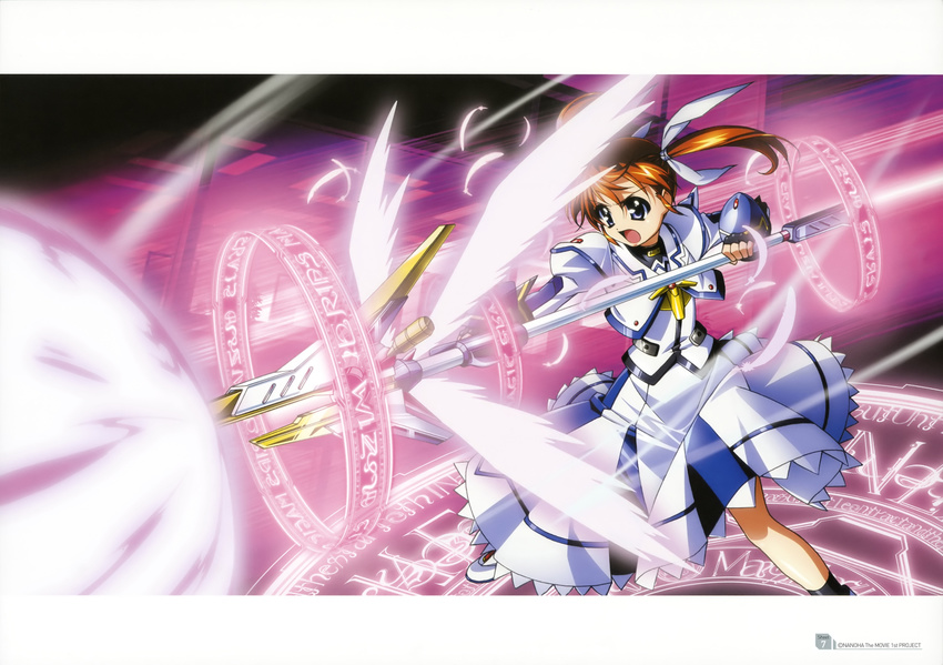 absurdres feathers highres lyrical_nanoha magic_circle mahou_shoujo_lyrical_nanoha mahou_shoujo_lyrical_nanoha_the_movie_1st purple_eyes raising_heart red_hair ribbon ribbons takamachi_nanoha wings