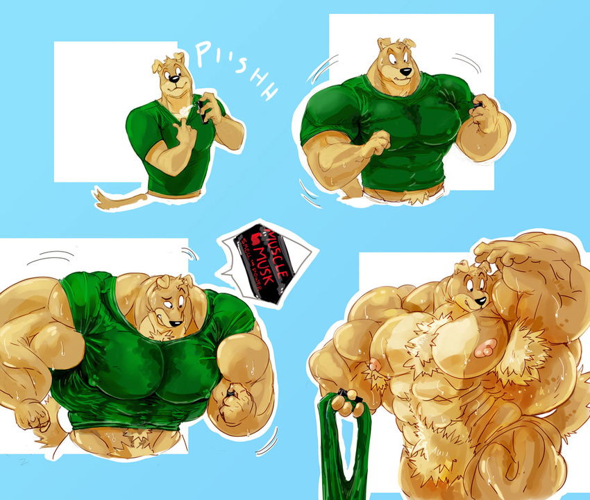 canine dog explotion golden_retriever growth hunter_(road_rovers) hyper male mammal muscle_growth muscles nipples road_rovers tail unknown_artist
