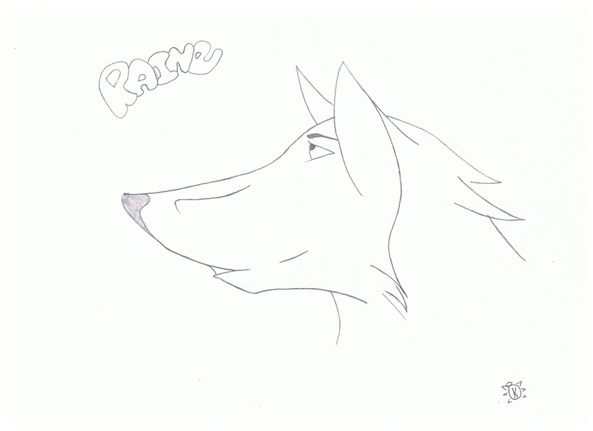 cute halo head hi_res kida_howlette kidahowlette looking_up mammal monochrome plain_background raine side_view smile white_background wings wolf