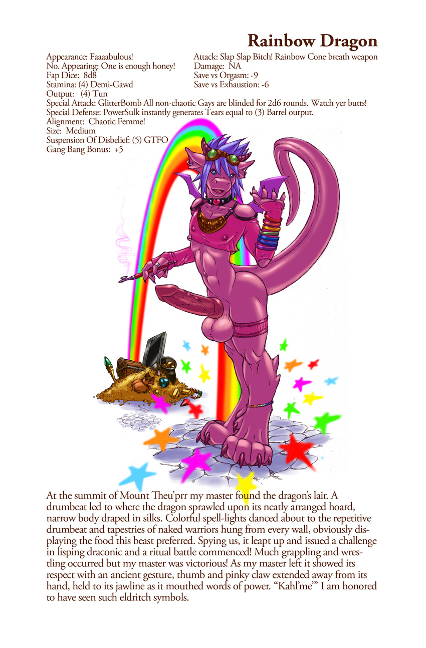 &hearts; anklet balls big_balls big_penis blue blue_eyes chest cigarette cigarillo claws collar dragon dungeons_&amp;_dragons erection gideon gideons_bestiary goggles gold green horns im_so_gay_i_shit_rainbows jewelry leather_bag long_tail looking_at_viewer male muscles necklace nipples oh_u orange penis pink purple purple_hair rainbow red scalie small_wings smoke smoking solo standing stars super_gay tail top treasure turquoise tv wave wings yellow