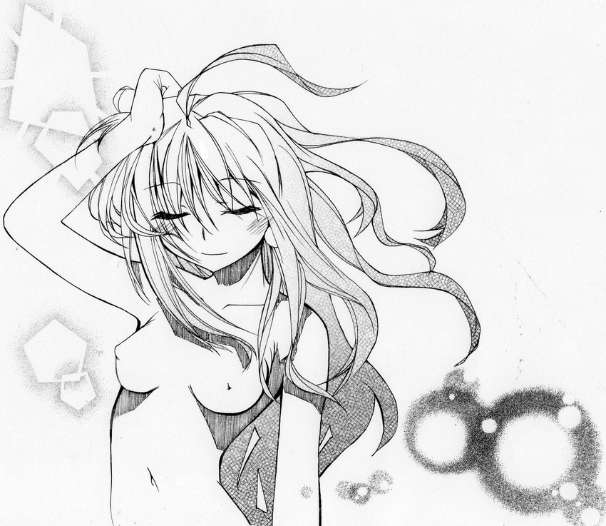 breasts closed_eyes final_fantasy final_fantasy_vi foxhound1412 greyscale highres long_hair monochrome navel nib_pen_(medium) nipples nude sketch small_breasts solo tina_branford traditional_media