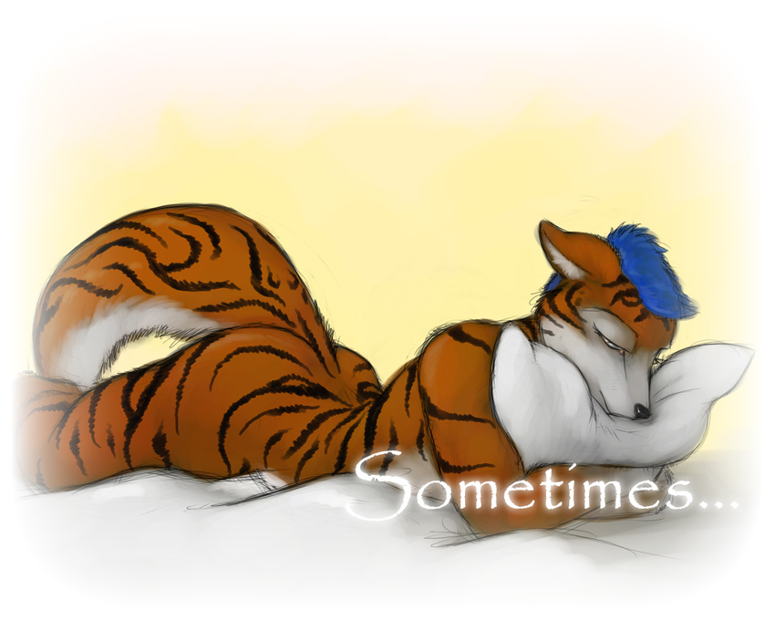 bed blue_mood feline female hug ipoke lonely nude on_front pillow sharutha solo tiger